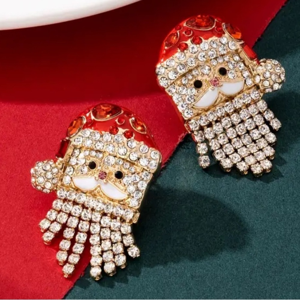 Festive Santa Claus Rhinestone Earrings - Picture 2 of 5